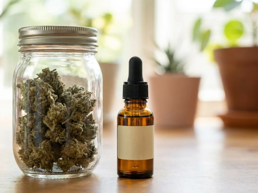 Was ist CBD — plan d'ouverture éditorial, sujet net au premier plan, profondeur de champ courte, lumière naturelle rasante, fond contextuel discret