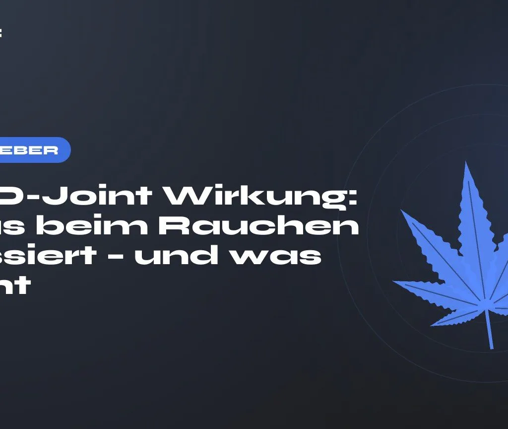 CBD-Joint Wirkung: Was beim Rauchen passiert – und was nicht — Titel auf dunklem Grund, stilisiertes Hanfblatt