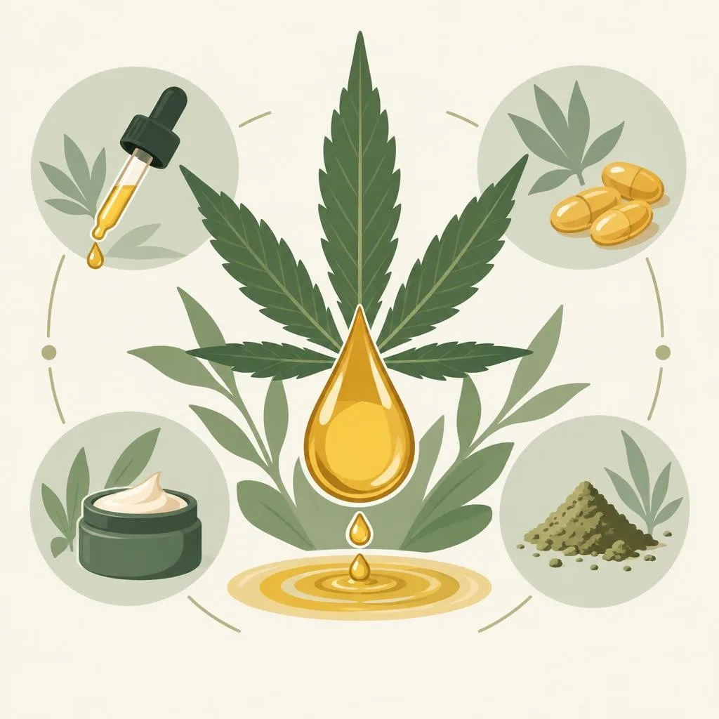 CBD-Ăle Wirkung: flache Zeichnung mit Pflanzenmotiven â Was ist CBD-Ăl und was unterscheidet es von anderen CBD-Produkten?