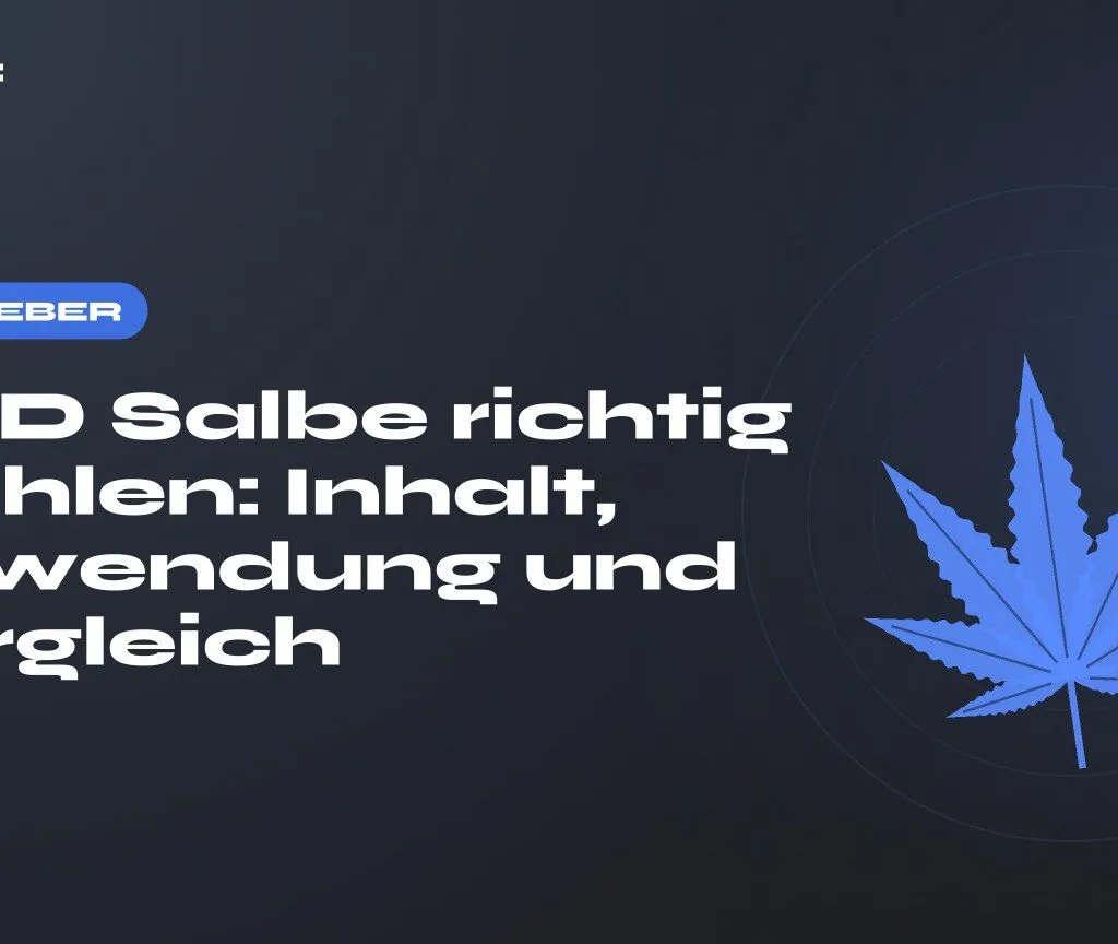 CBD Salbe richtig wählen: Inhalt, Anwendung und Vergleich — Titel auf dunklem Grund, stilisiertes Hanfblatt