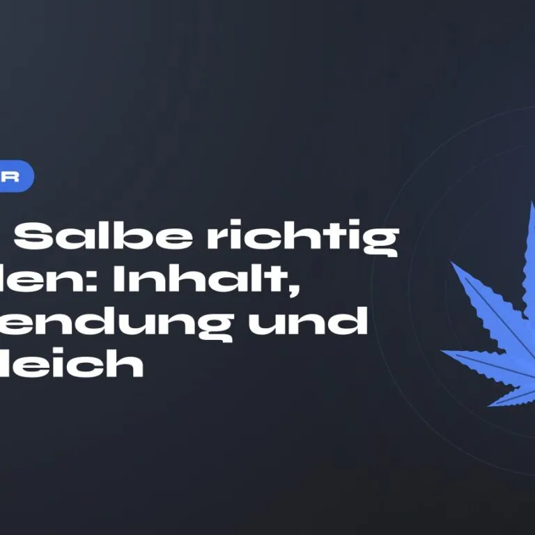 CBD Salbe richtig wählen: Inhalt, Anwendung und Vergleich — Titel auf dunklem Grund, stilisiertes Hanfblatt