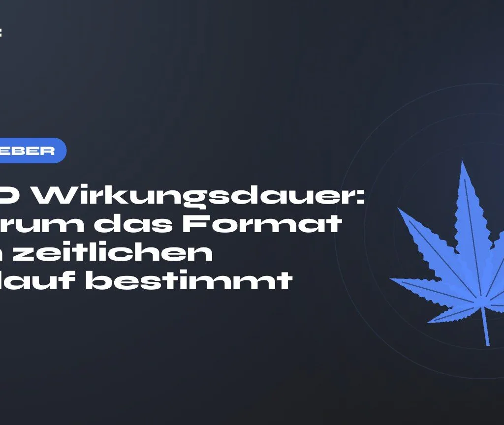 CBD Wirkungsdauer: Warum das Format den zeitlichen Verlauf bestimmt — Titel auf dunklem Grund, stilisiertes Hanfblatt