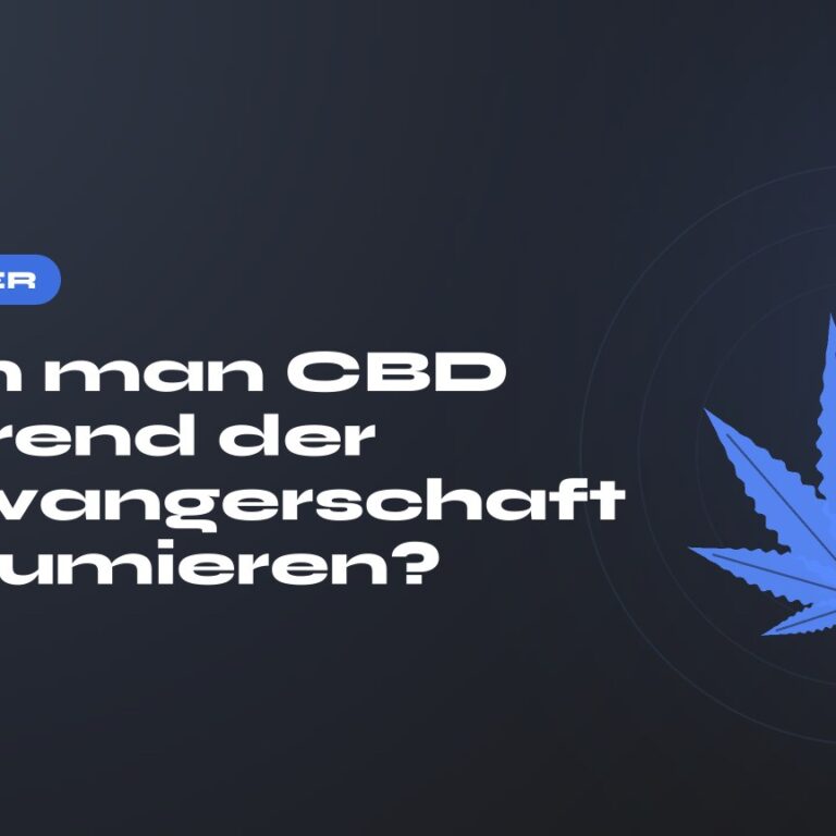 Kann man CBD während der Schwangerschaft konsumieren? — Titel auf dunklem Grund, stilisiertes Hanfblatt