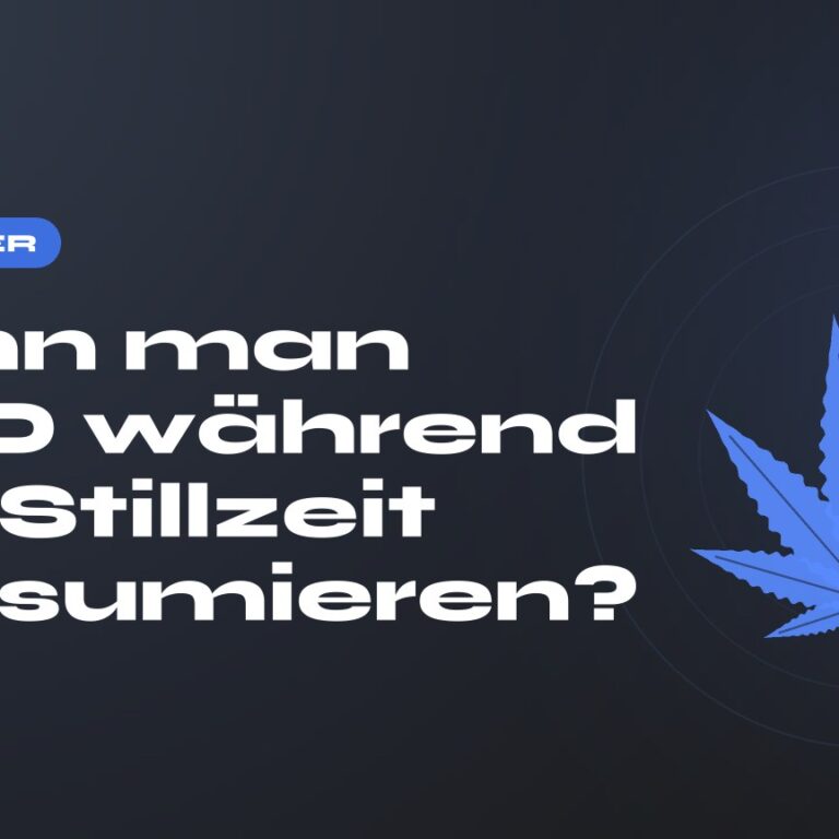 Kann man CBD während der Stillzeit konsumieren? — Titel auf dunklem Grund, stilisiertes Hanfblatt