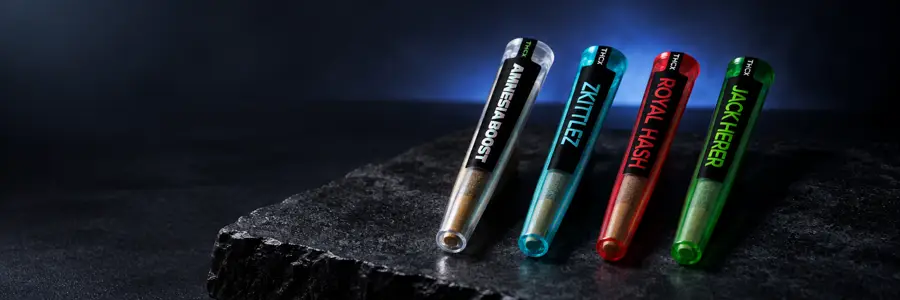 Vorgedrehte THCX Joints von Spliff: Amnesia Boost, Zkittlez, Royal Hash, Jack Herer