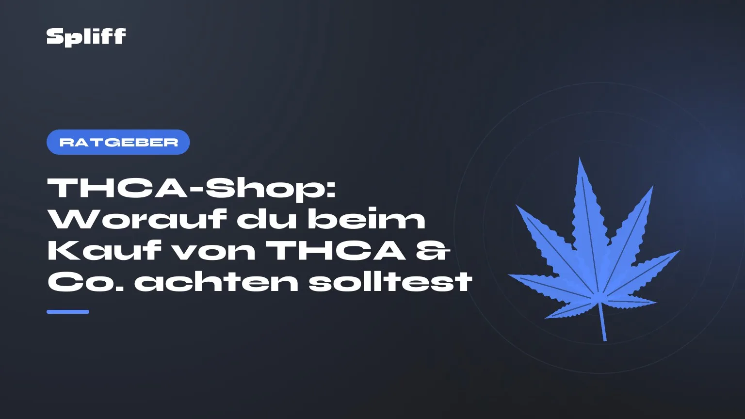 THCA-Shop: Worauf du beim Kauf von THCA & Co. achten solltest — Titel auf dunklem Grund, stilisiertes Hanfblatt